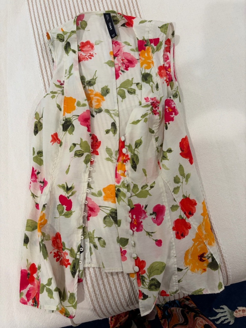 Mango Floral V-Neck Button-Front Top in White, Red, Pink, Green